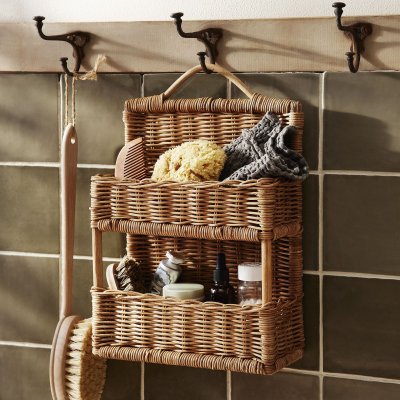 Fengtie woven wall-mounted storage basket B&B Decoration storage basket Hand-woven storage box Solid wood double-layer storage basket