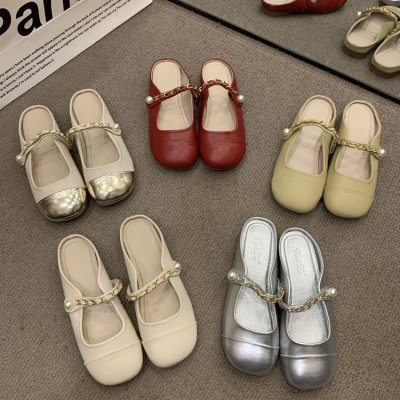 Wanziyan~~Famous style, small fragrance style, color-blocking French evening style half-slippers, summer high-end feeling, head-packing