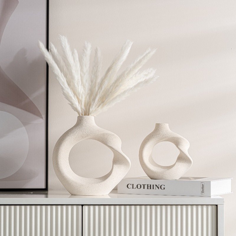 Modern minimalist ceramics, twisted round vases, home decoration ornaments style