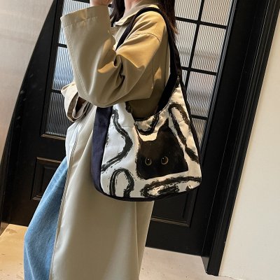 Kitty canvas bag fresh sweet shoulder bag fashionable portable large capacity commuting handbag for women