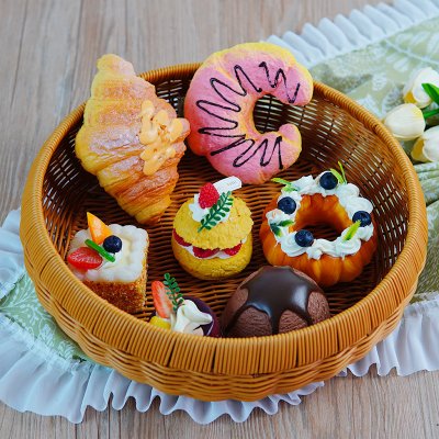Imitation rattan bun steamed bun basket dessert basket living room tea table snack fruit basket round dustpan storage basket egg basket