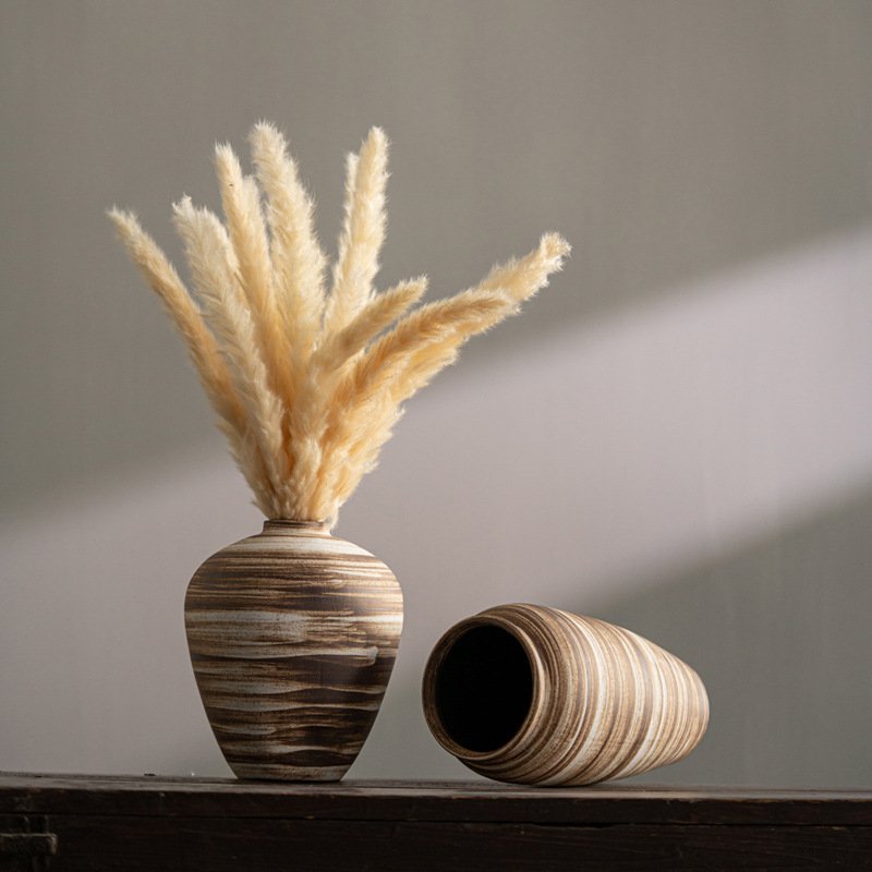 Modern simple Wasabi style stone pottery vase high-end flower arrangement light luxury home soft decoration ornaments