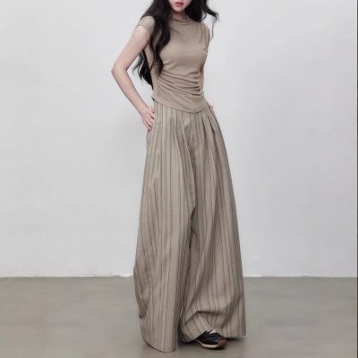 Yuzhi commuting striped wide-leg pants summer pleated design casual versatile trousers for women