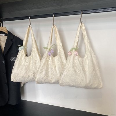Summer fresh lace flower embroidered canvas bag versatile vest bag travel travel cloth bag one-shoulder tote bag