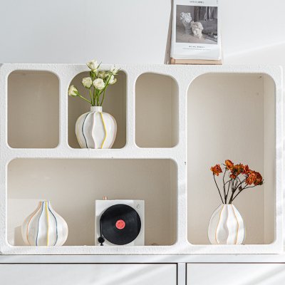 Style hand-painted striped ceramic small vase fresh and simple flower arrangement high-end home decoration