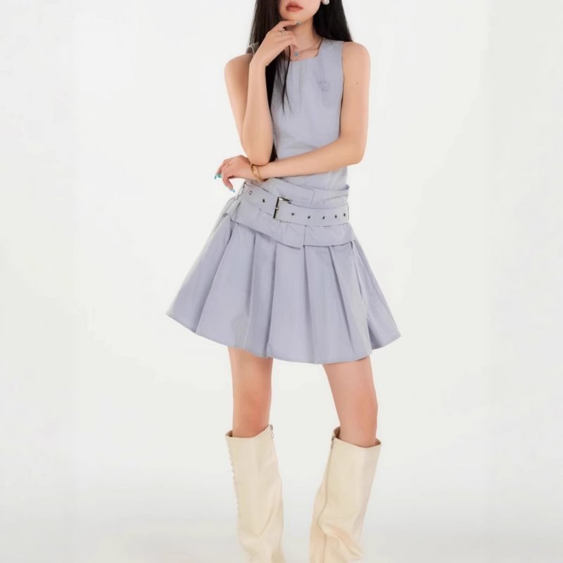 Original design and super slim workwear pleated dress for women's summer sleeveless vest casual skirt