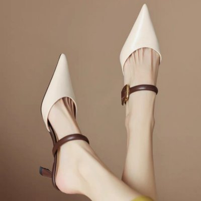 French summer light mouth pointed toe thin heel strap bag head soft leather temperament slippers for women wearing sandals