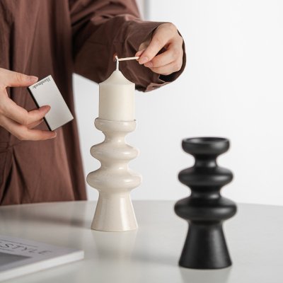 Black and white ceramic candlestick, atmosphere, home high-end soft decorative ornaments