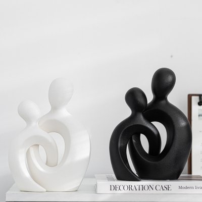 Simple abstract couple body snuggling ceramic home decorations