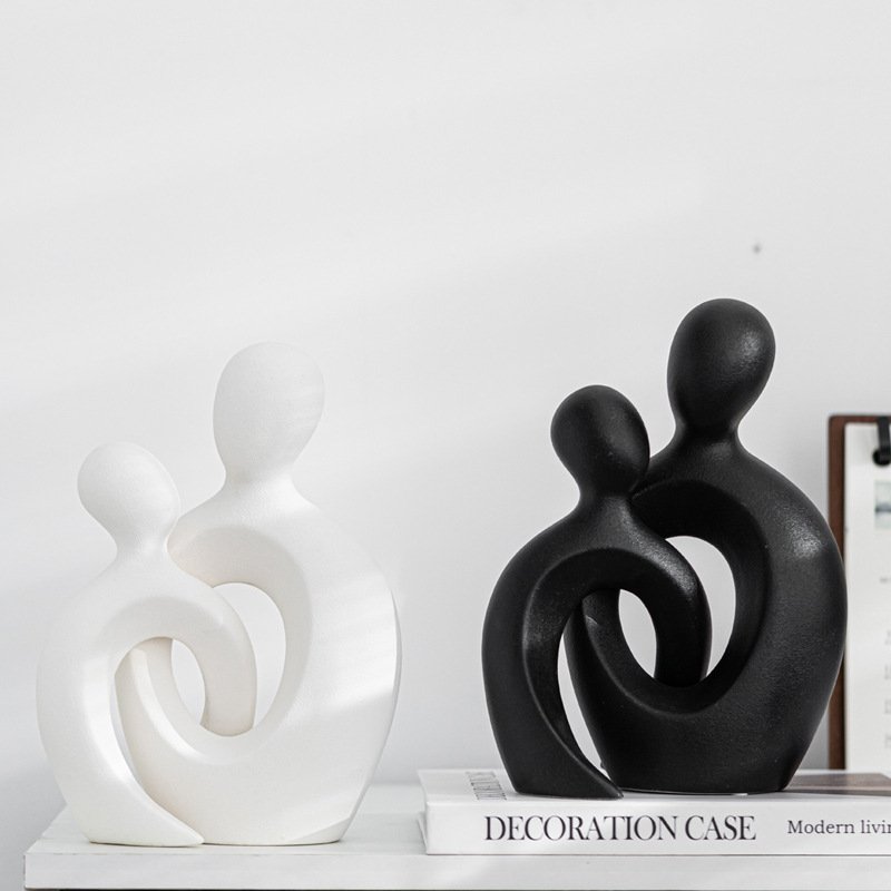 Simple abstract couple body snuggling ceramic home decorations