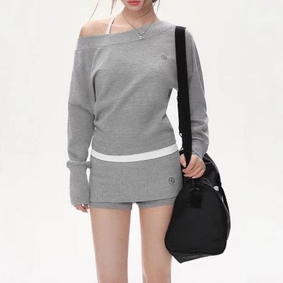 Original off-shoulder bat sleeve long-sleeved shirt for women fashion hoodies suit lazy temperament two-piece set