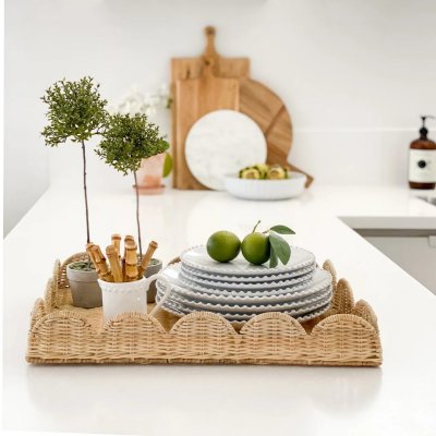 Pastoral rattan storage tray natural rattan household waterproof and mildew-proof idle fruit tray decorative tray