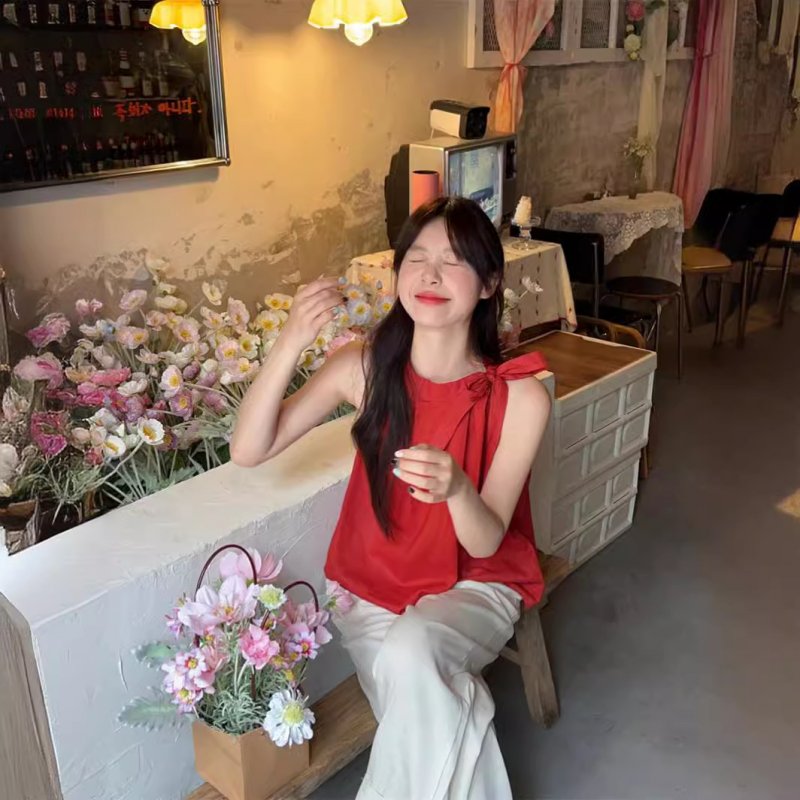 Real photo~Summer sweet neck hanger lace sleeveless vest + drooping floor pants two-piece set