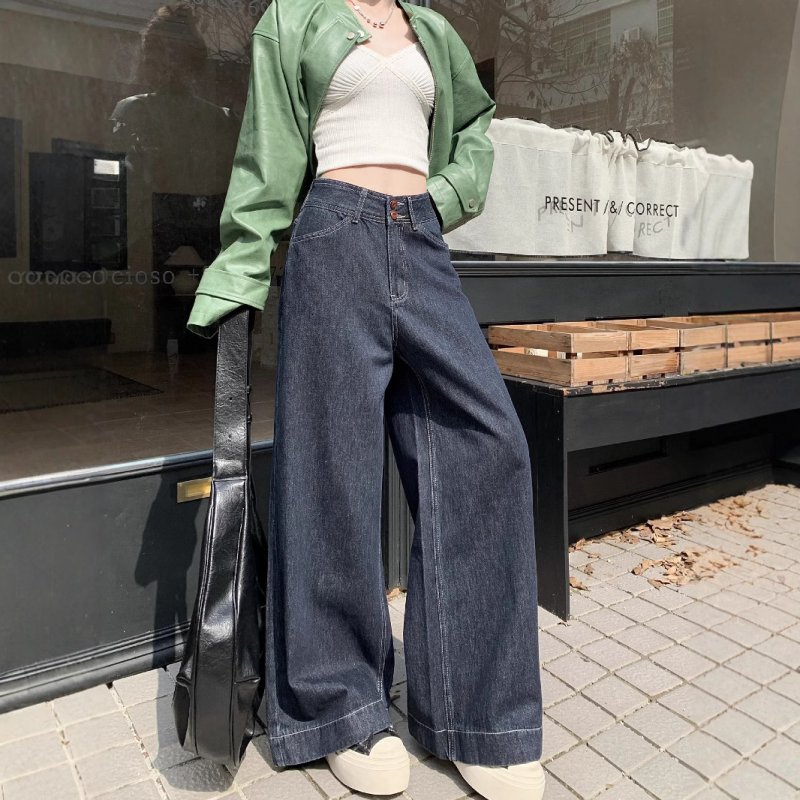 Real photos of summer loose and casual wide-leg pants for women with high waist small jeans trendy