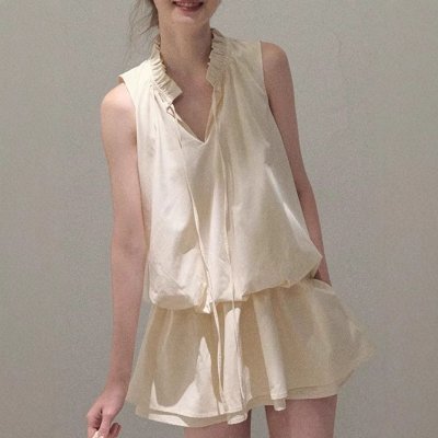 * Laiser cotton lace-up loose silhouette design flower bud jellyfish skirt dress