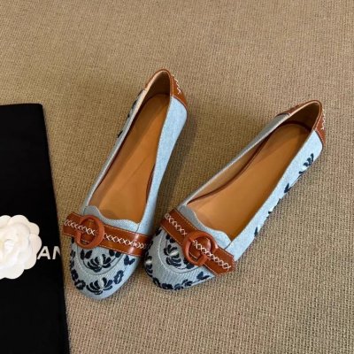 Soft leather version ~Embroidered retro round toe light mouth single shoes for women color combination simple casual embroidery low heel shoes