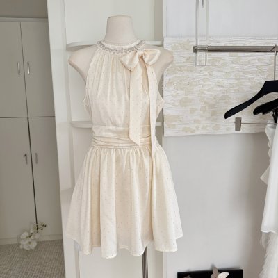 Yizi Xiaolu original women's clothing, daughter pure desire, sleeveless halter neck waist-hugging dress, iron diamond bow dress