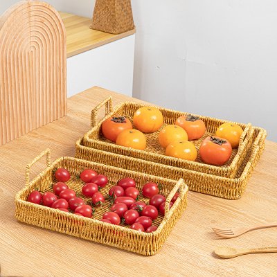 Imitation rattan bread fruit tray living room desktop miscellaneous storage basket tea table storage tea tray rectangular storage basket