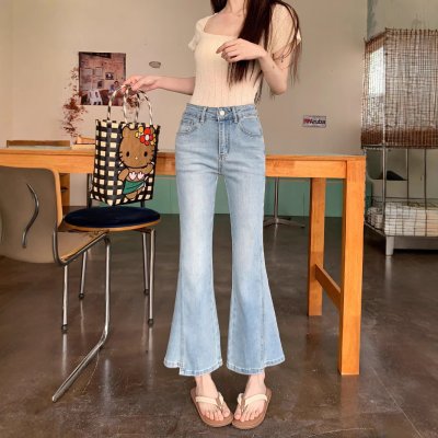 Real shot of summer high-waisted slim elastic jeans retro temperament slim slim jeans women